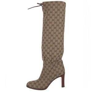 Gucci Brown Monogram Heeled Boots